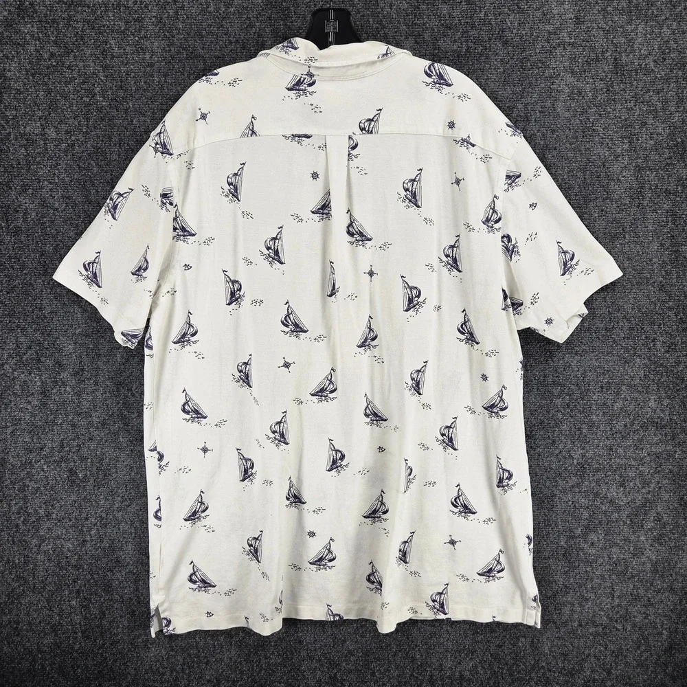 Ralph Lauren Knit Oxford Mens XLT‎ Sailboat Print White Cotton Polo Preppy Yacht